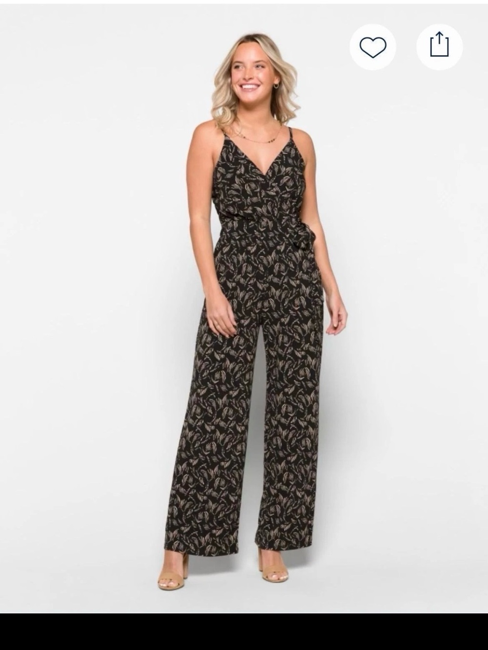 Kaileigh Black Printed V-Neck Wide-Leg Jumpsuit